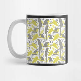 Ara Parrot Tropical Leaves Pattern Yellow and Gray Mug